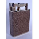 A LARGE VINTAGE SHAGREEN AND CHROME TABLE LIGHTER in the Dunhill style. 15 cm x 8 cm.