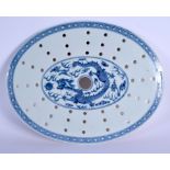 A 19TH CENTURY CHINESE BLUE AND WHITE PORCELAIN STRAINING DISH Qing. 30 cm x 27 cm,