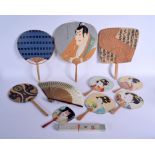 ASSORTED EARLY 20TH CENTURY JAPANESE MEIJI PERIOD FANS with bamboo handles. (qty)