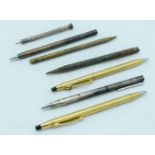 Two 1/20 12 kt gold American Ball point pens and 5 pencils (7).