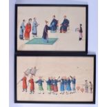 Chinese School (19th Century) Pair of marriage paintings, Watercolour. Largest image 24 cm x 38 cm.