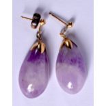 A PAIR OF VINTAGE YELLOW METAL AND AMETHYST EARRINGS. 11 grams. 2.5 cm x 1.5 cm.