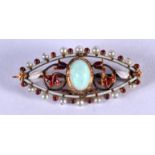 AN ANTIQUE GOLD ENAMEL AND OPAL BROOCH. 4 grams. 3.5 cm x 1.25 cm.