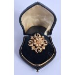 A FINE VICTORIAN 15CT GOLD DIAMOND AND SEED PEARL STAR BROOCH. 10 grams. 3 cm x 3 cm.