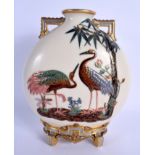 Royal Worcester Japonesque moon flask painted with storks and bamboo probably by Edouard Béjot dated