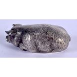 A CONTINENTAL SILVER RUBY EYED FIGURE OF A PIG. 41 grams. 6 cm x 4 cm.