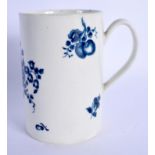 18th c. Good Worcester mug decorated in blue with a central group of fruit and further sprigs of fr