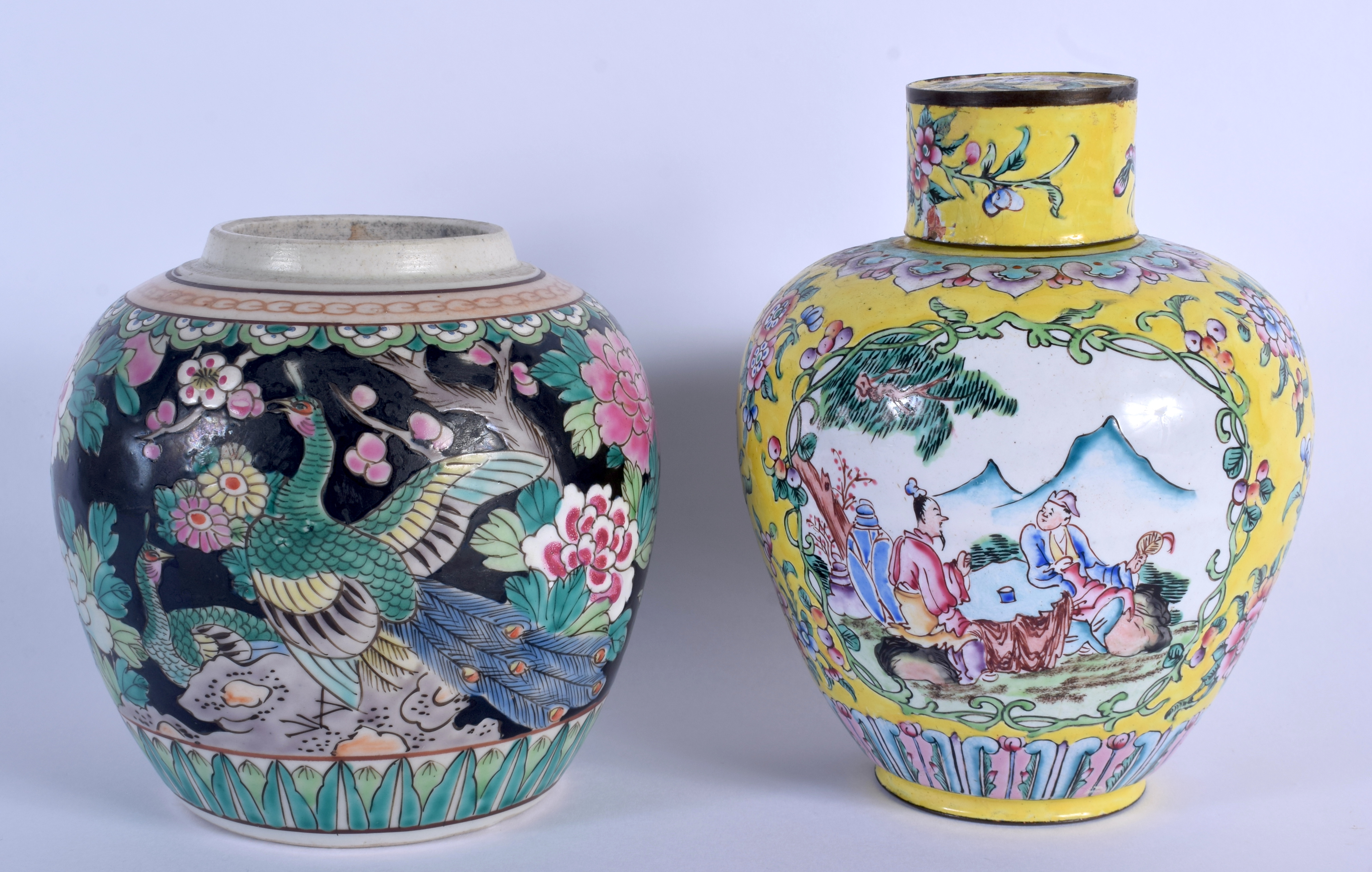 A 19TH CENTURY CHINESE FAMILLE ROSE STRAITS JAR AND COVER Qing, painted with flowers & a ginger jar. - Bild 2 aus 4