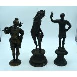 A Bronze Roman figure together with two other mixed metal figures 37cm (3).