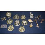 Collection of Brass items including Star trek belt buckle, key, Chinese horse Etc Qty.