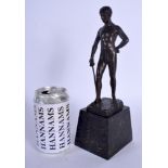 European School (C1910) Bronze, Male holding a fencing needle. Bronze 19 cm high.