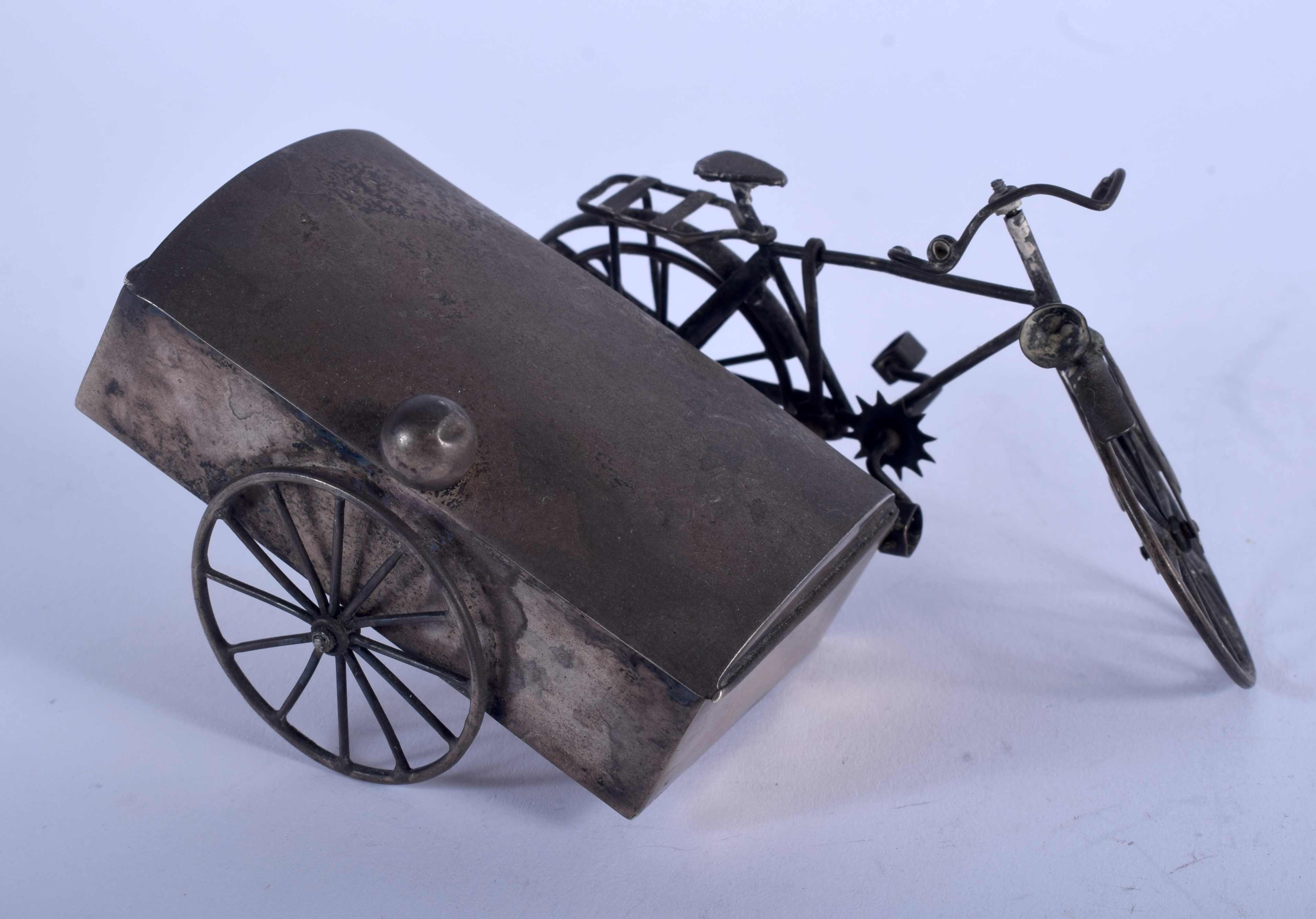 A VINTAGE MEXICAN SILVER RICKSHAW. 94 grams. 13 cm x 8 cm. - Image 2 of 5