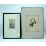 A framed Lithograph of a street scene and another unframed print of an Arab man 27 x20cm (2)