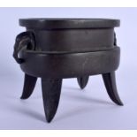 AN 18TH/19TH CENTURY CHINESE TWIN HANDLED BRONZE CENSER with elephants handles, inlaid with fine sil