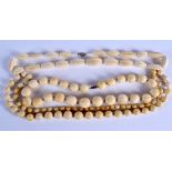 THREE CONTINENTAL ANTIQUE IVORY NECKLACES. (3)