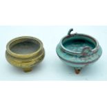 A Chinese Bronze censer together with a pottery censer 9.5 x 5.5cm (2)