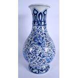 A CHINESE BLUE AND WHITE PORCELAIN BALUSTER VASE 20th Century. 36 cm high.