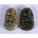 TWO CHINESE CARVED JADE PENDANTS 20th Century. (2)