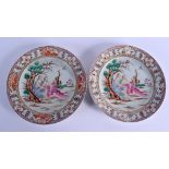 A PAIR OF CHINESE FAMILLE ROSE EXPORT PORCELAIN PLATES 20th Century, painted with European figures.