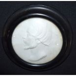 AN ANTIQUE EUROPEAN CARRERA MARBLE PLAQUE depicting a side portrait of a bearded gentleman. Marble