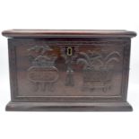 A GOOD 19TH CENTURY CHINESE CARVED HONGMU HARDWOOD DOCUMENT STORAGE CHEST Qing, decorated with urns,