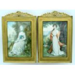 European School (19th Century) Pair of miniatures, Females within landscapes. Bone 20 cm x 14 cm.