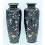 A PAIR OF EARLY 20TH CENTURY JAPANESE MEIJI PERIOD CLOISONNE ENAMEL VASES in the manner of Hayashi K