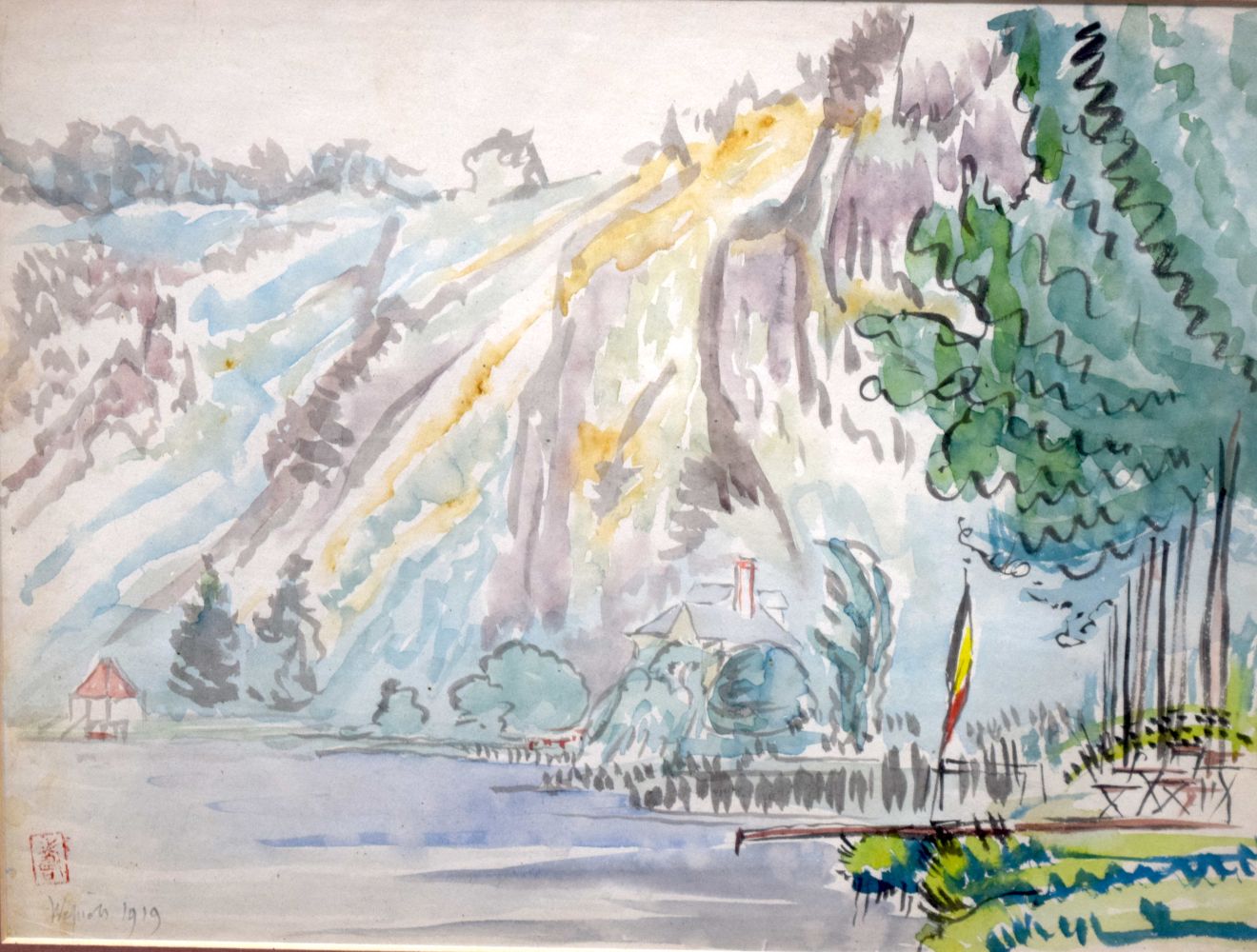 Chinese School (C1919) Watercolour, River landscape. Image 26 cm x 34 cm. - Image 2 of 4