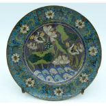 A VERY RARE 17TH/18TH CENTURY CHINESE CLOISONNE ENAMEL DISH Ming/Qing, decorated with two opposing b