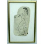 European School (c1950) Sketch, Female holding fruit. Image 14 cm x 6 cm.