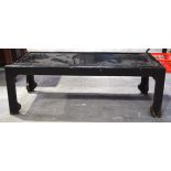 A 19TH CENTURY JAPANESE MEIJI PERIOD CARVED BLACK LACQUER STAND. 97 cm x 43 cm x 30 cm.