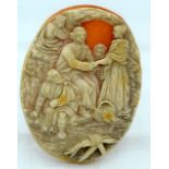 A FINE 19TH CENTURY ITALIAN CARVED CAMEO PLAQUE depicting five figures within landscapes. 5.5 cm x 4