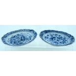 A PAIR OF 19TH CENTURY CHINESE BLUE AND WHITE DISHES bearing Qianlong marks to base. 16 cm x 12 cm.