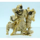 A 19TH CENTURY JAPANESE MEIJI PERIOD CARVED IVORY OKIMONO modelled as numerous oni in various pursui