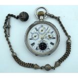AN ANTIQUE 19TH CENTURY EUROPEAN SILVER WATCH, with four subsidiary dials. Dial 4cm diameter.
