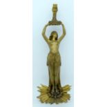 A LOVELY EARLY 20TH CENTURY FRENCH ART NOUVEAU GILT BRONZE FIGURE by A Fery, converted with lamp fit