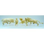 A SET OF FOUR 19TH CENTURY CONTINENTAL CARVED BONE FIGURES OF ANIMALS modelled roaming in various s