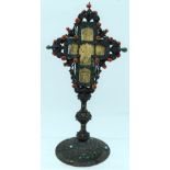 A VERY RARE 18TH CENTURY GREEK SILVER CORAL AND ENAMEL ORTHODOX CROSS the ivory possibly earlier, de