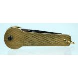 A CHARMING 9CT GOLD YELLOW GOLD NEWS OF THE WORLD KEY TO SUCCESS PENKNIFE KEY. 16 cm extended. 54 gr