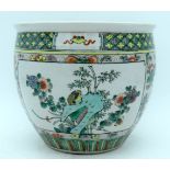 A 19TH CENTURY CHINESE FAMILLE VERTE PORCELAIN JARDINIERE Guangxu, painted with birds and flowers in