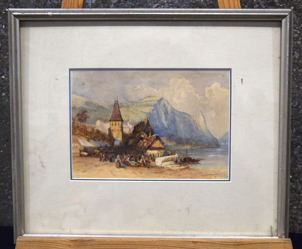 Continental School (19th Century) Watercolour, Peasants by the coast. Image 17 cm x 24 cm.
