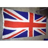 TWO VINTAGE ENGLISH UNION JACK FLAGS. Largest 280 cm x 115 cm. (2)