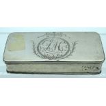 AN 18TH/19TH CENTURY DUTCH RECTANGULAR SILVER SNUFF BOX the front engraved with a monogram encased w