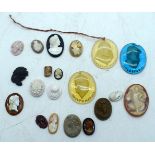 TWENTY CARVED EUROPEAN CAMEO STONE PLAQUES some 18th century, in various forms and sizes. Largest 4