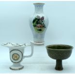 AN 18TH CENTURY CHINESE EXPORT FAMILLE ROSE HELMET FORM JUG Qianlong, together with a Chinese vase &