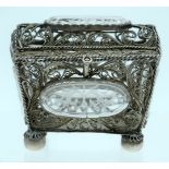 AN 18TH/19TH CENTURY EUROPEAN CARVED SILVER FILIGREE AND CRYSTAL BOX possibly Dutch or Maltese, deco