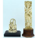 A 19TH CENTURY ANGLO INDIAN CARVED BONE FIGURE OF A BUDDHISTIC DEITY together with another larger
