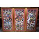 A SET OF THREE EARLY 20TH CENTURY CHINESE TIBETAN PAINTED WATERCOLOURS depicting figures and immort