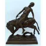 Paul Aichele (1859-1910) Bronze, Figure of an Arabic male riding upon a rearing ass. 24 cm x 16 cm.