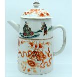 AN UNUSUAL EARLY 20TH CENTURY CHINESE FAMILLE ROSE PORCELAIN TEAPOT AND COVER Guangxu, painted with
